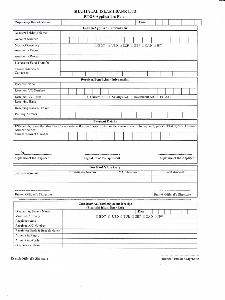 Shahjalal Islami Bank RTGS Form | PDF | Debit Card | Banks