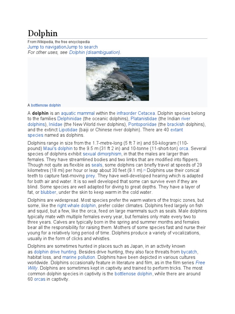 Dolphin: For Other Uses, See | PDF | Dolphin | Marine Vertebrates