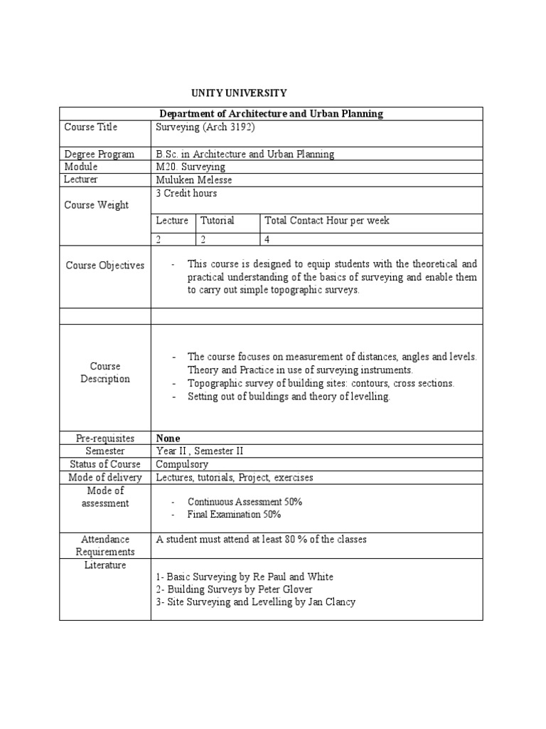 Surveying Course Outline 1 | PDF | Surveying | Measurement