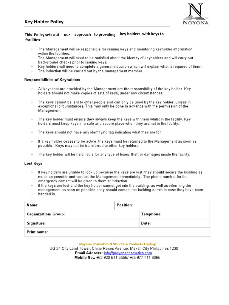 Key Holder Policy This Policy Sets Out Our Approach To Providing Key