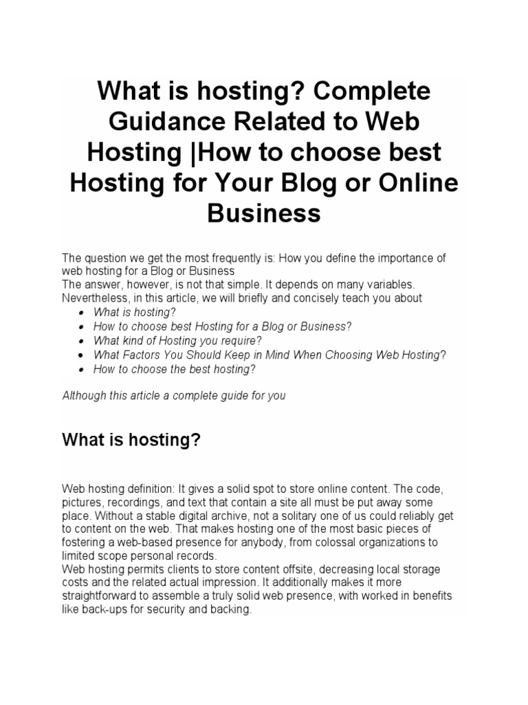 Essential Guide to Web Hosting Choices | PDF | Internet & Web | World ...