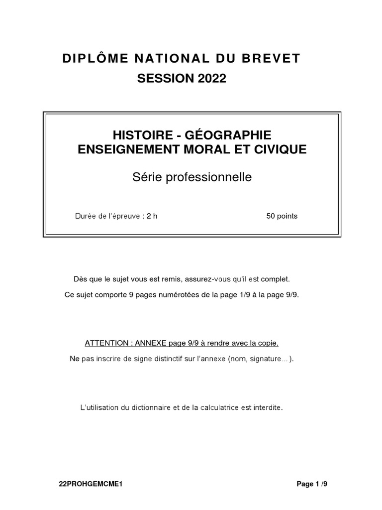 Sujet Brevet Histoire Avec Corrigé Pdf 2022 Brevet 2022 Série Professionnelle Histoire-Géo EMC | PDF | euro | France
