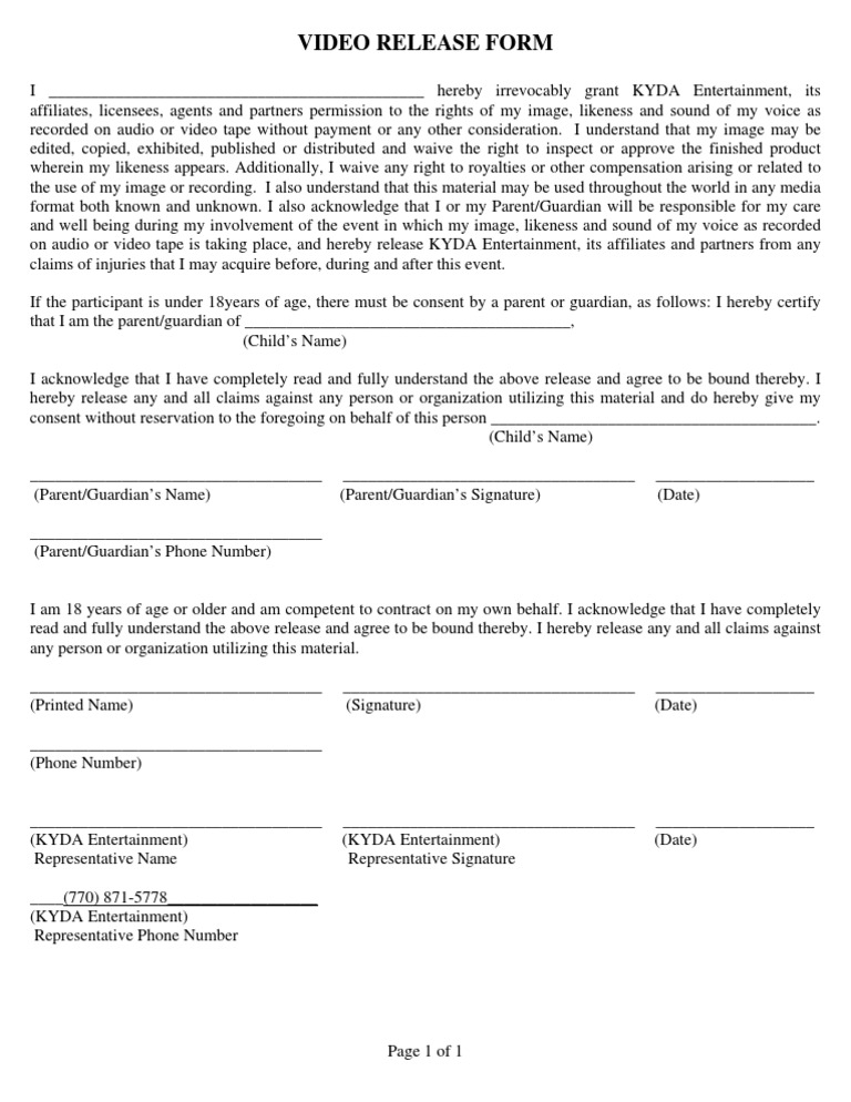 KYDA Entertainment Video Release Form | PDF | Law | Lifestyle