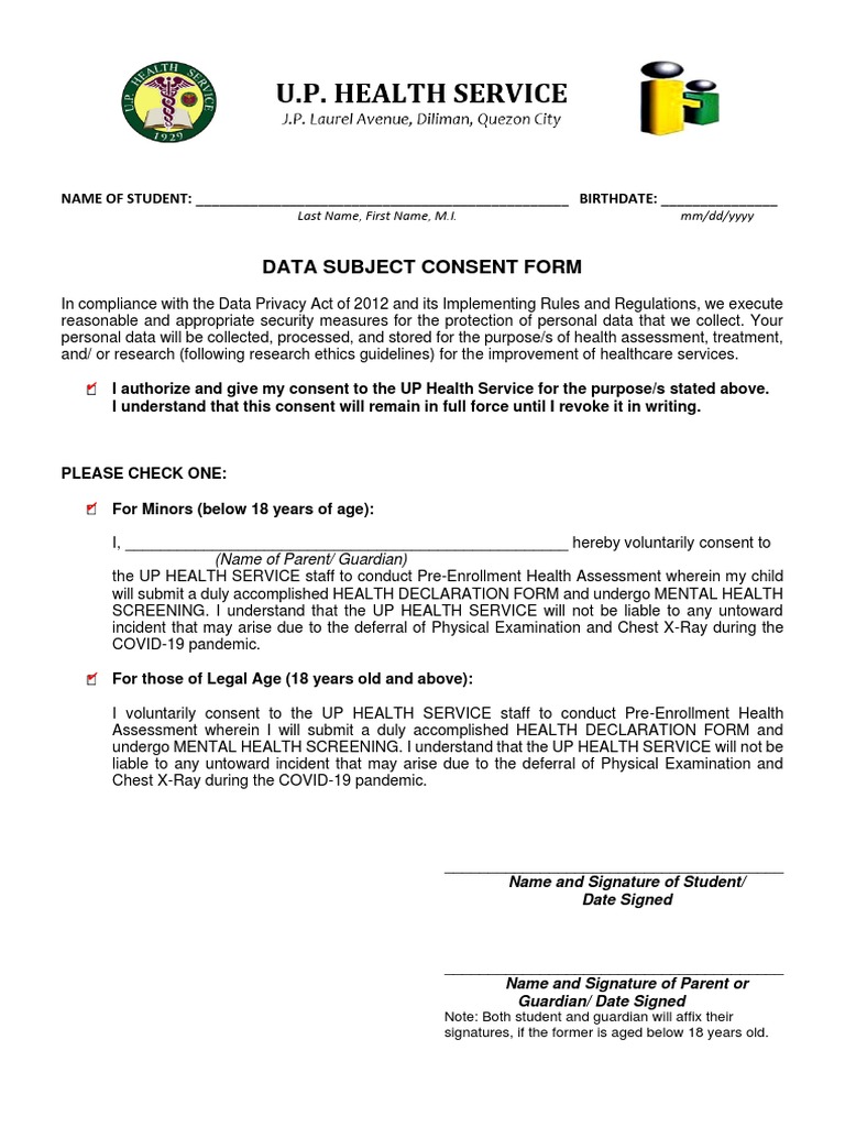 PEHA 2021 Consent Form (Fillable) PDF Consent Information Privacy