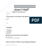 Header Menu of The Robert Half Website: How To Answer, 'What's Your Expected Salary?'