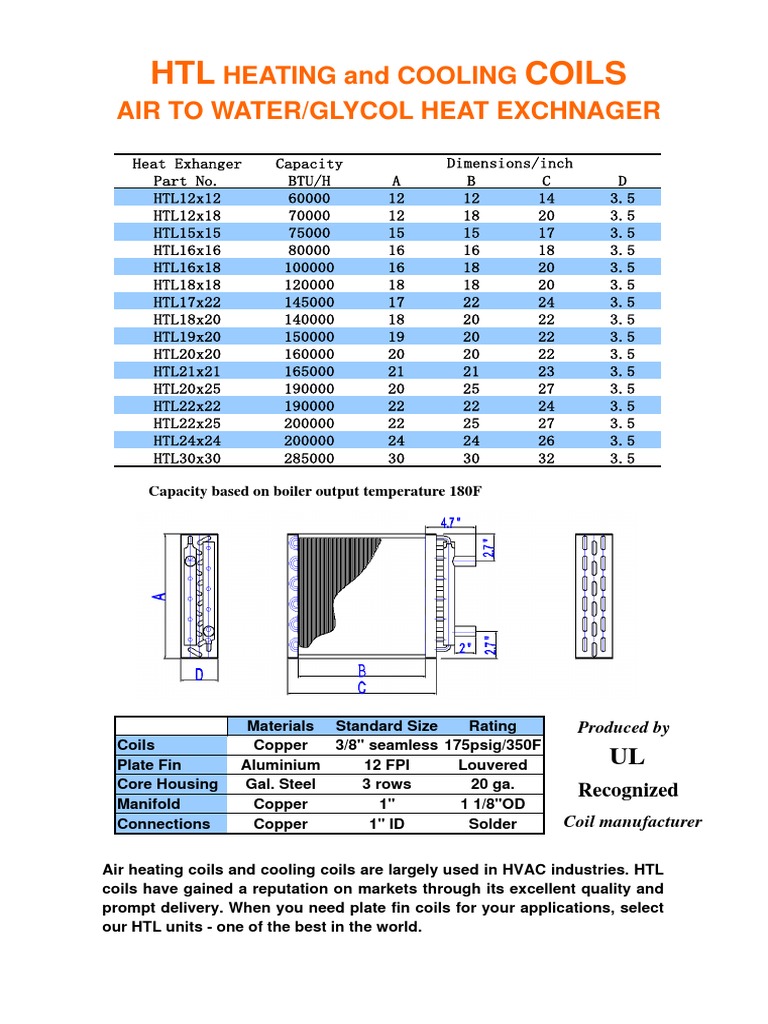 HTL Coils: Heating and Cooling Air To Water/Glycol Heat Exchnager | PDF ...