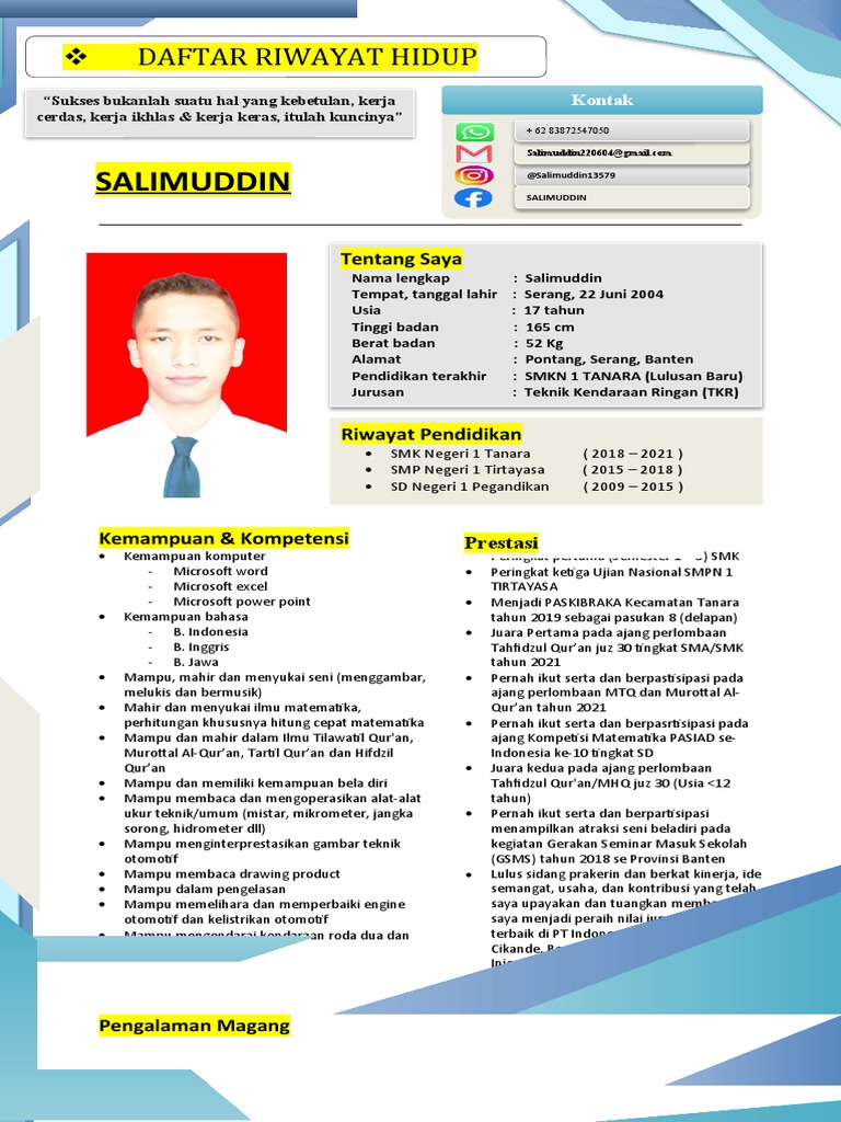 Contoh CV Lulusan SMK - Bang Salimuddin | PDF