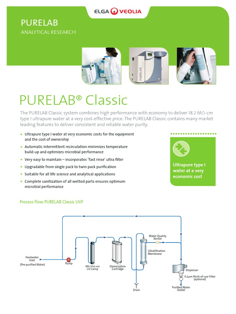 PURELAB Classic: Specs & Purity Features | PDF | Purified Water | Water ...