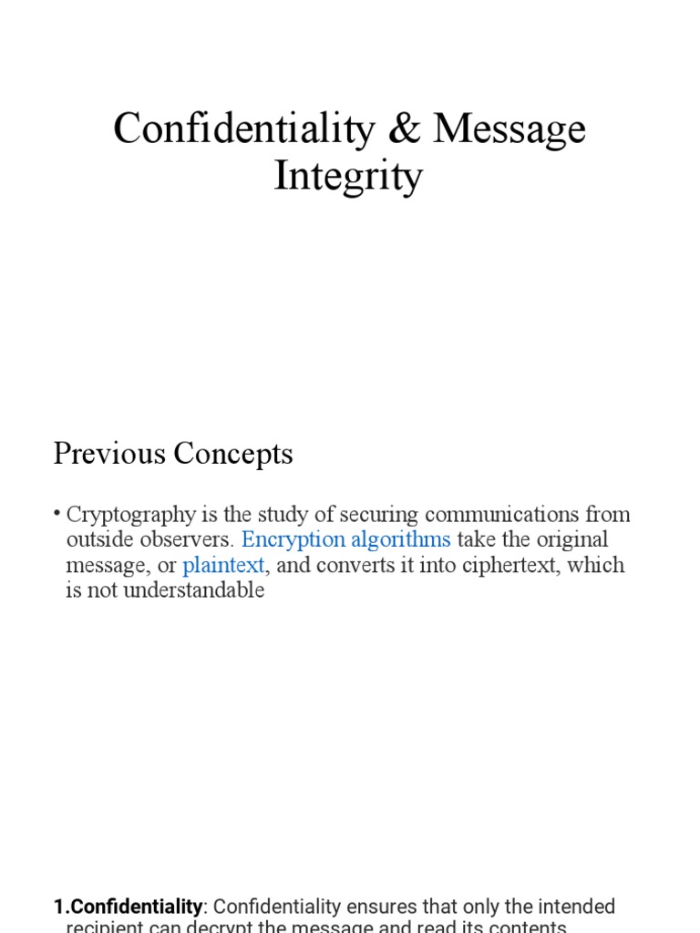 Confidentiality & Message Integrity | PDF | Cyberwarfare | Security