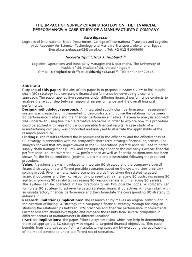The Impact of Supply Chain Strategy On The Financial Performance: A ...