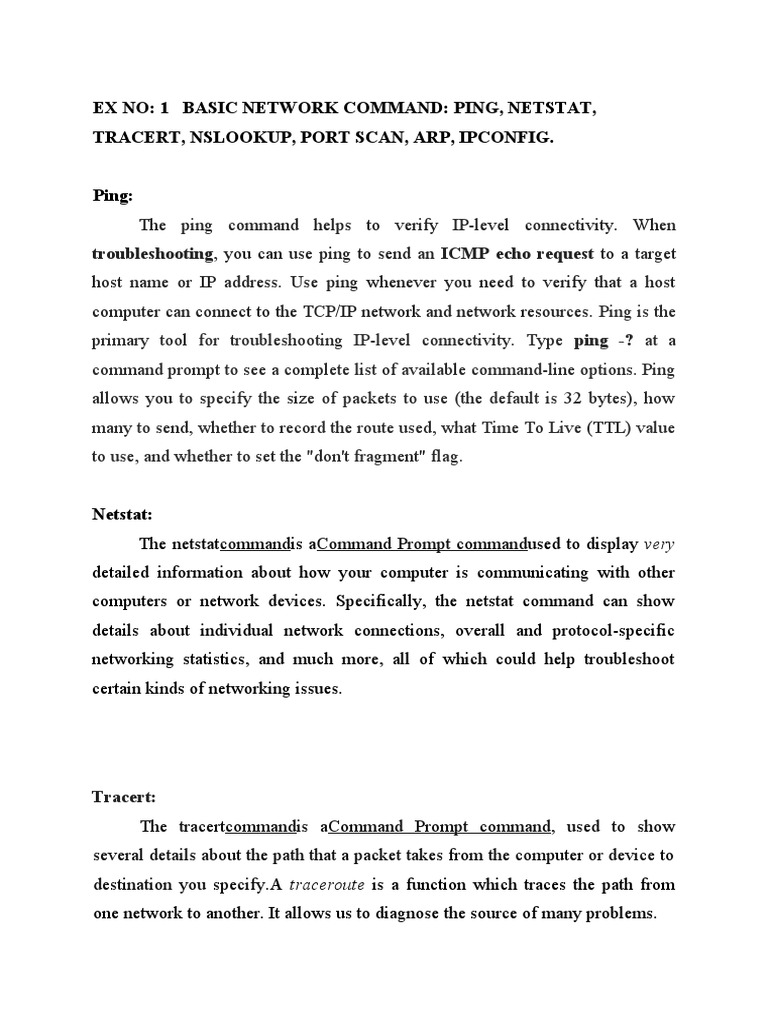 Ex No 1 Basic Network Command Ping, Netstat, Tracert, Nslookup, Port