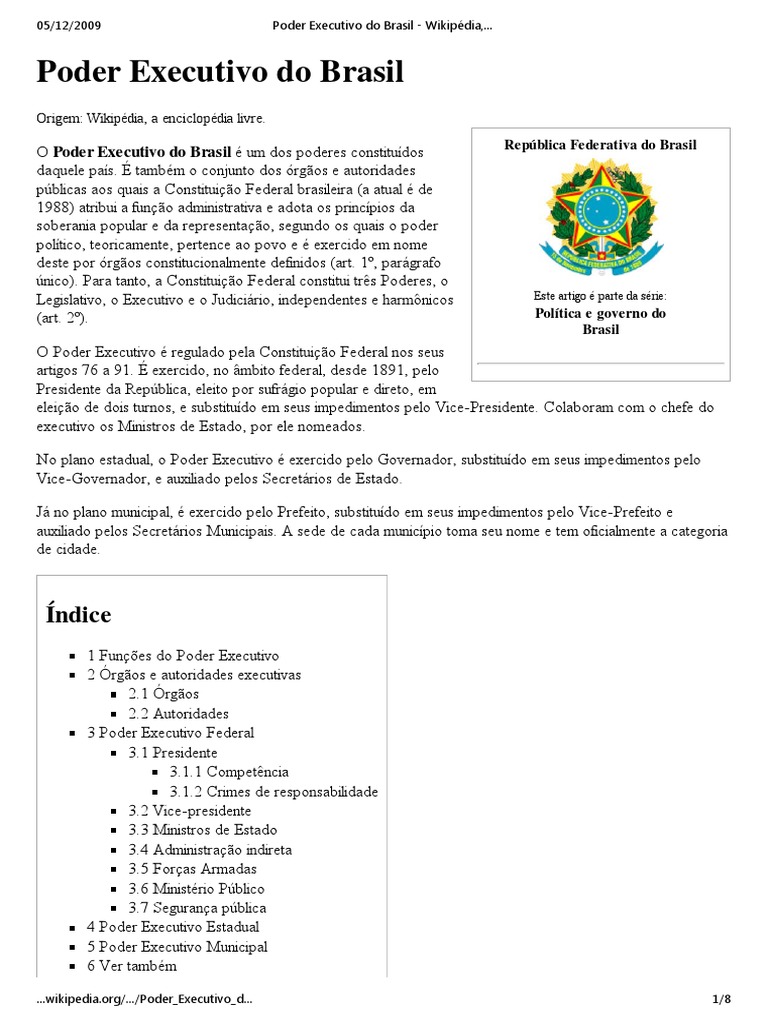 Poder Executivo Do Brasil - Wikipédia, A Enciclopédia Livre | PDF ...