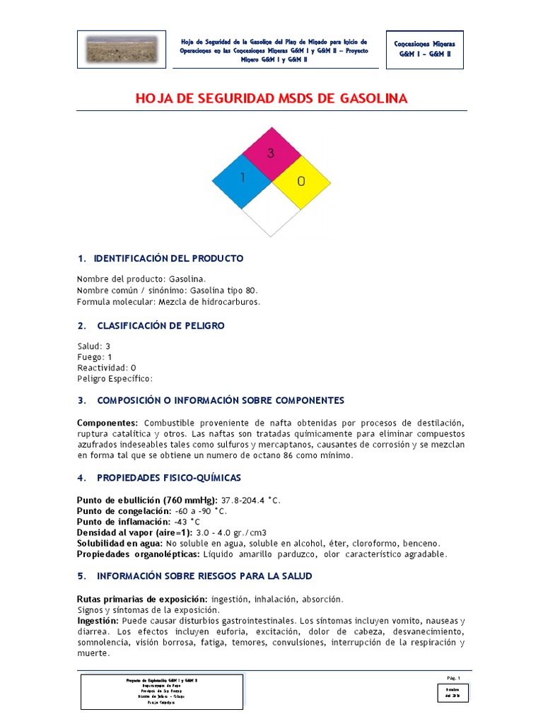Gasolina Ficha De Seguridad , Hoja de Datos de Seguridad (HDS) diquimex ...