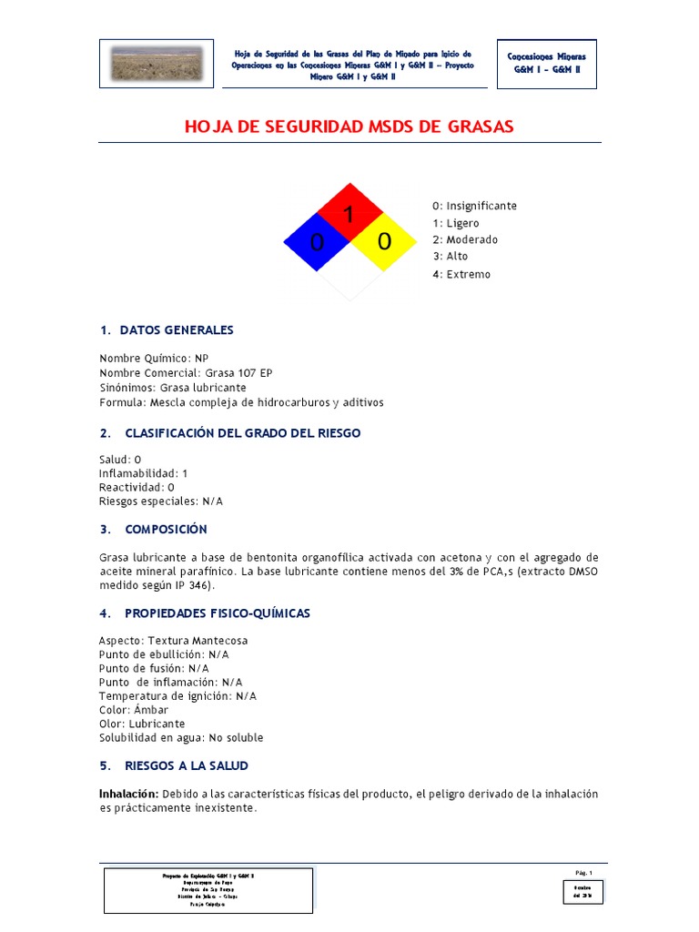Hoja de Seguridad de Grasas PDF Agua Lubricante