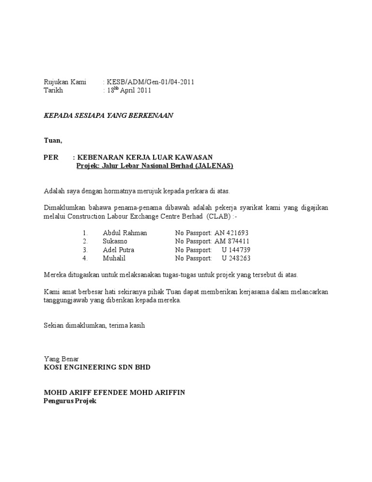 Format Surat Rasmi Kepada Sesiapa Yang Berkenaan - Surat Ras