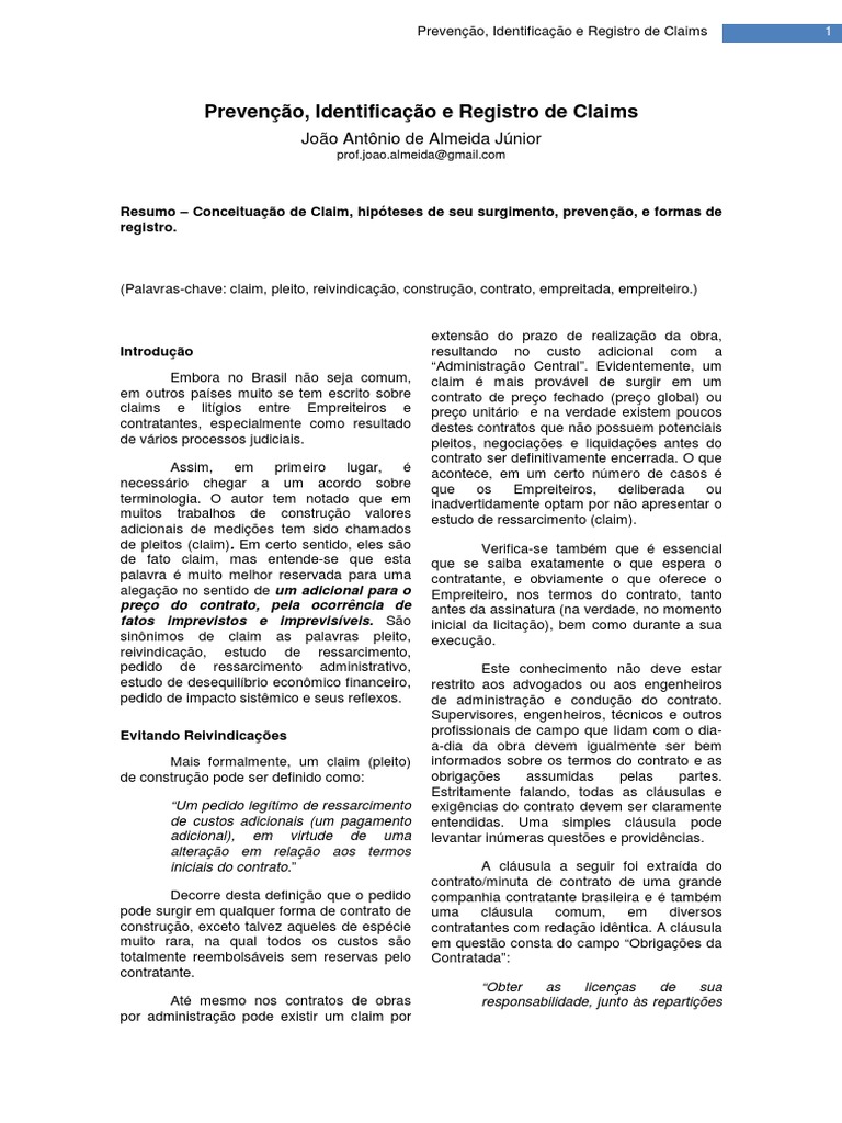 Texto Prevenção, Identificação e Registro de Claims PDF Tempo