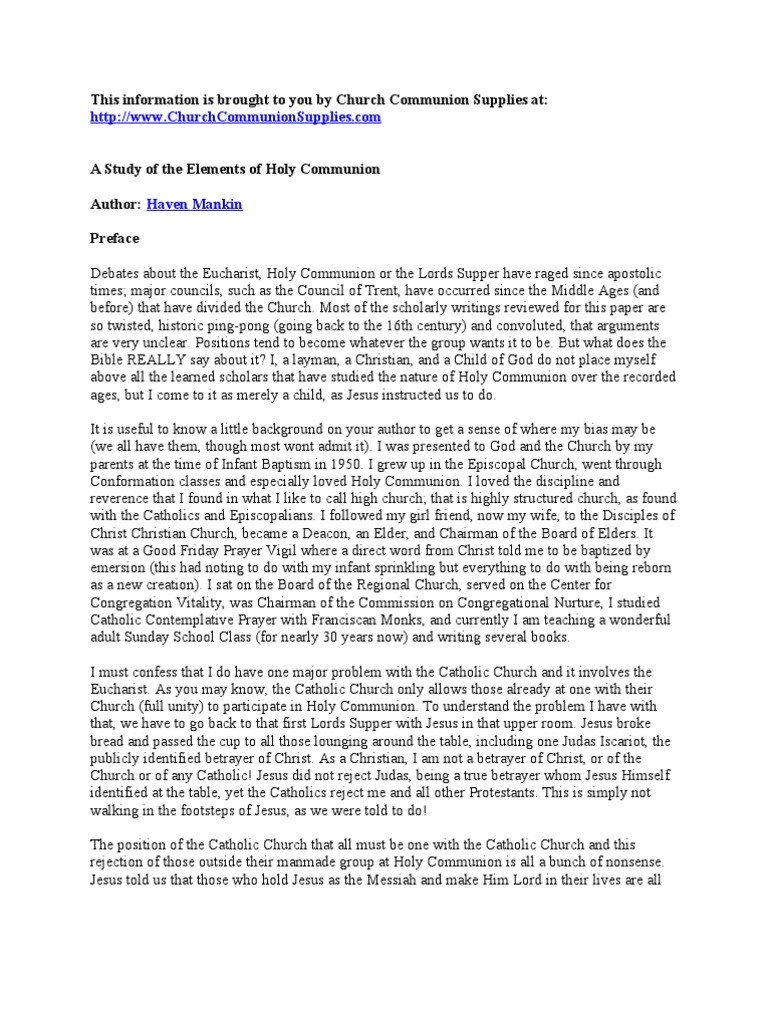 A Study of The Elements of Holy Communion | PDF | Sacrifice | Eucharist