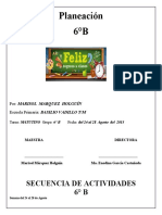 PLANEACIÓN Actividades 6°B semana del 24 al 28 de Agosto