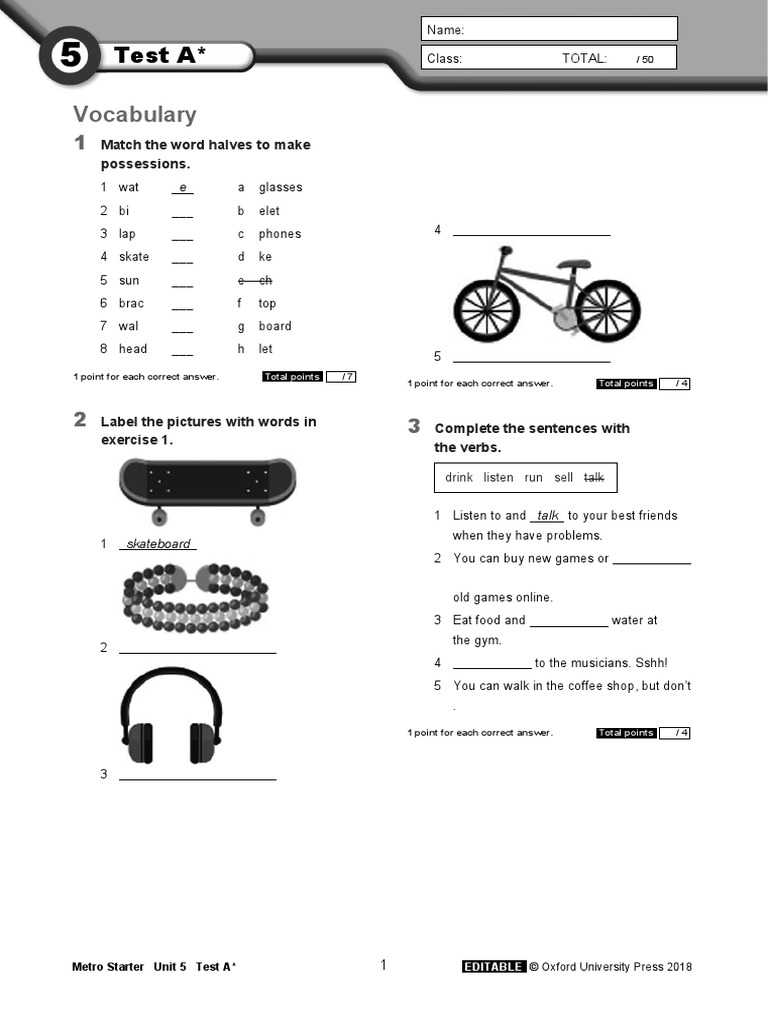 Metro Starter Unit 5 Test A One Star | PDF | Linguistics | Linguistic ...