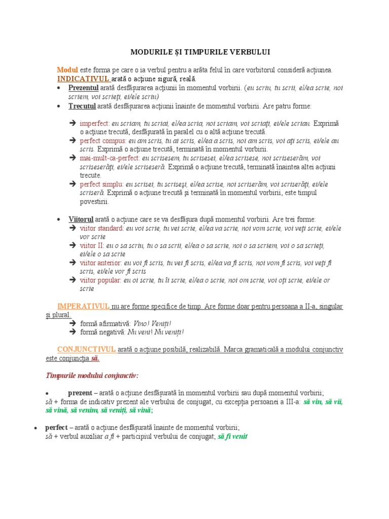 Modurile ?i Timpurile Verbului | PDF
