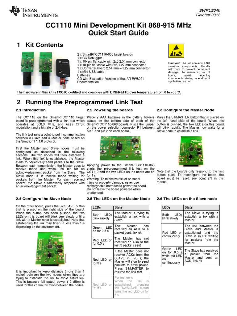 Cc1110 Mini Development Kit 868-915 MHZ Quick Start Guide | PDF ...