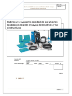 Rúbrica 2.1 Evaluar La Sanidad de Las Uniones Soldadas Mediante Ensayos Destructivos y No Destructivos