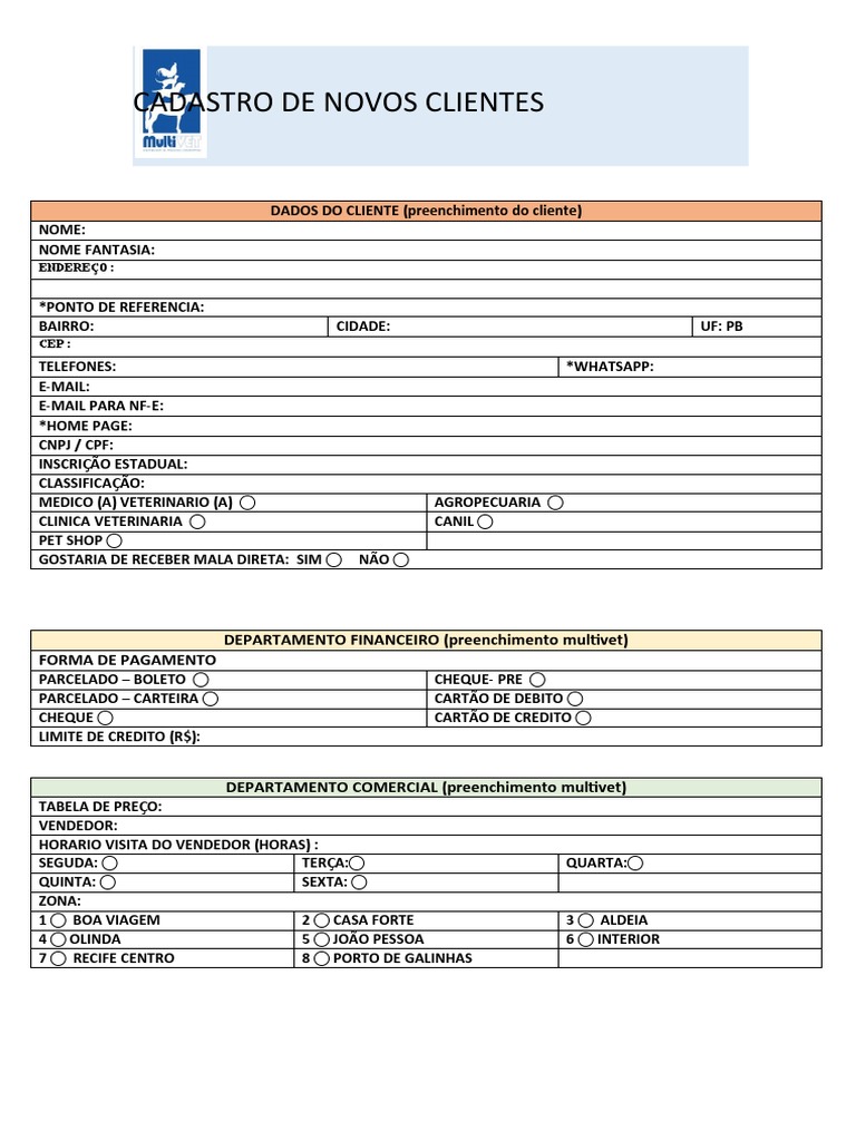 Ficha de Novos Clientes | PDF