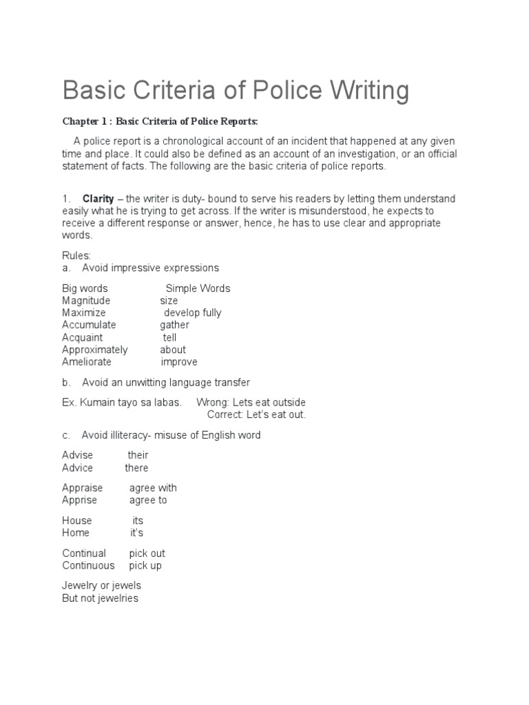 Module 1-Basic Criteria of Police Writing | PDF | Madam | Classified ...