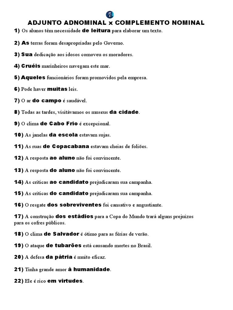 ADJUNTO ADNOMINAL X COMPLEMENTO NOMINAL | PDF | Maçã | Amor