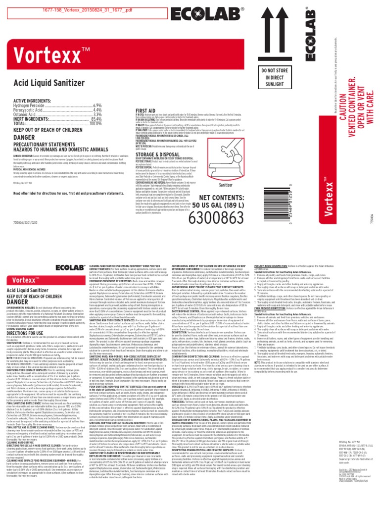 Vortexx Acid Liquid Sanitizer PDF Disinfectant Water