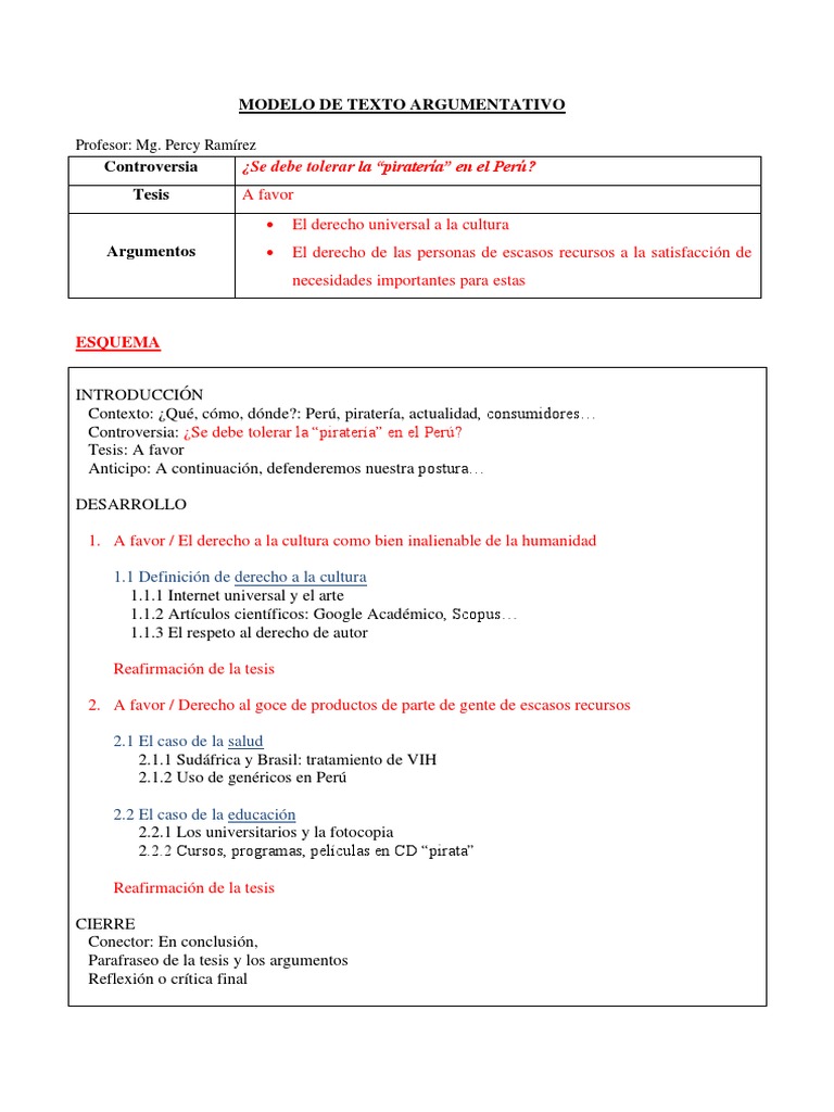 Modelo de Texto Argumentativo Con Definición y Generalización | PDF ...