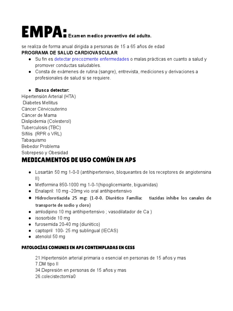 Examen EMPA: Salud Preventiva Adulto | PDF