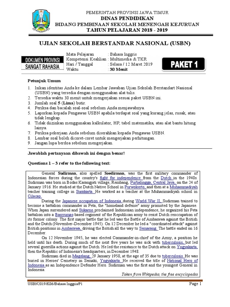Ujian Sekolah Berstandar Nasional (Usbn) : Bidang Pembinaan Sekolah ...