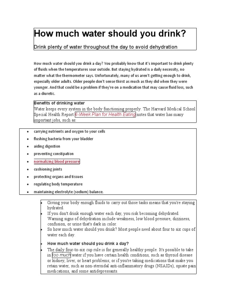 How Much Water Should You Drink PDF Dehydration Human Body