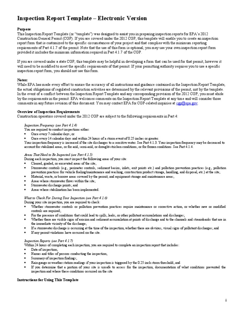 SW Inspection Report Electronic | PDF | Clean Water Act | Erosion