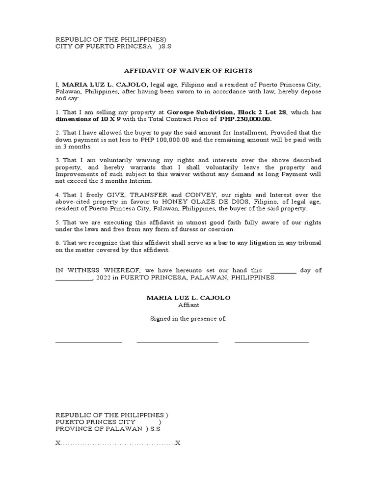 Affidavit of Waiver of Rights | PDF