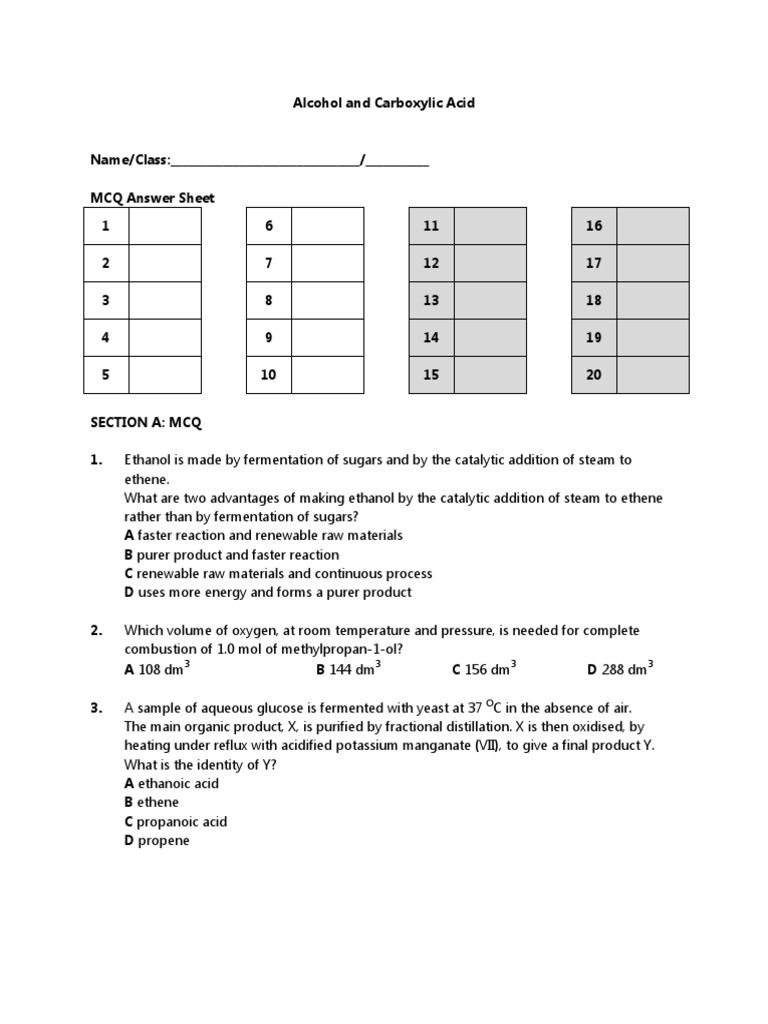 Alcohol and Carboxylic Acid 3 PDF Ethanol Chemical Reactions