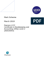 Mark Scheme March 2019: Pearson LCCI Certificate in Bookkeeping and Accounting (VRQ) Level 2 (ASE20093)