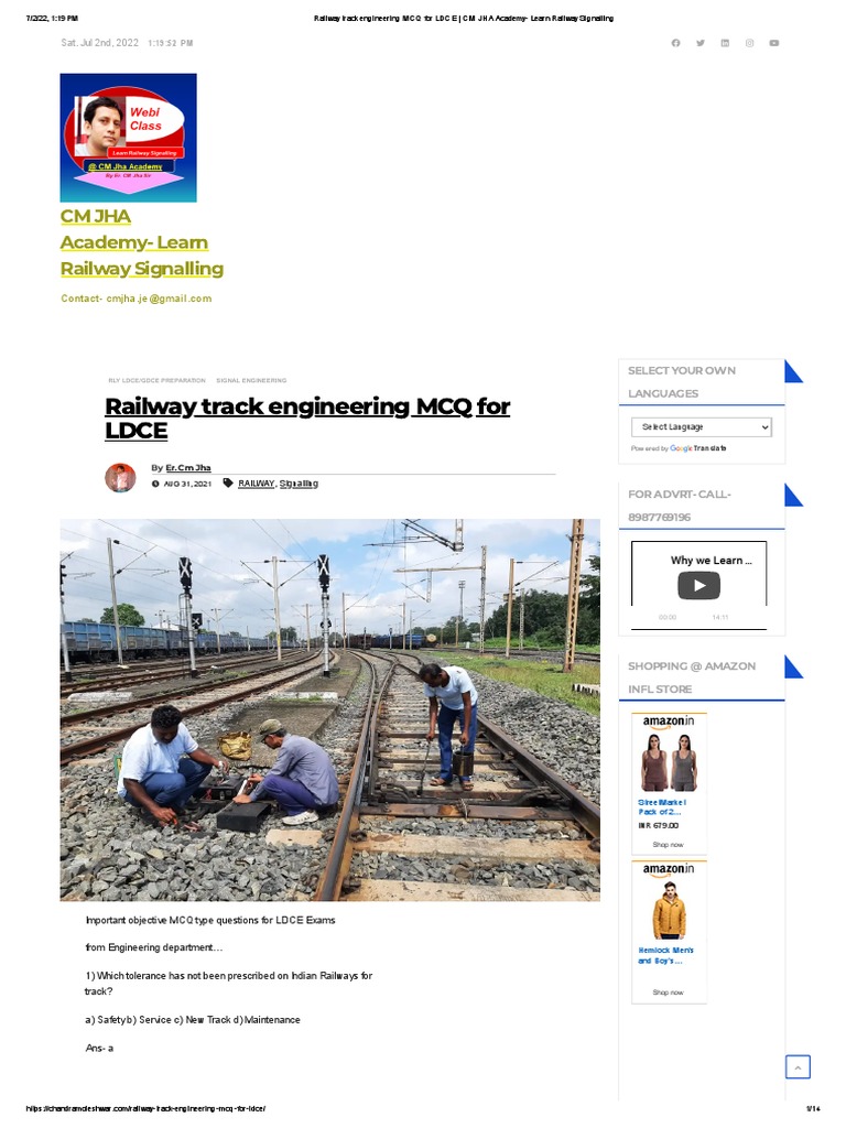Railway Track Engineering MCQ For LDCE CM JHA Academy Learn Railway Signalling PDF Rail