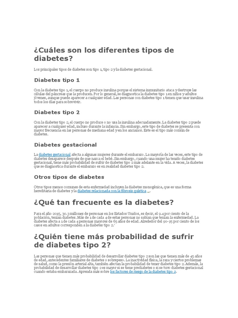 Cuáles Son Los Diferentes Tipos De Diabetes Pdf Diabetes Alimentos
