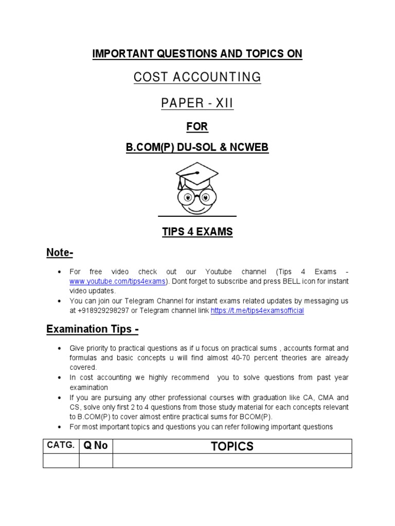 Imp Question Cost Accounting 3rd Year PDF Inventory Business