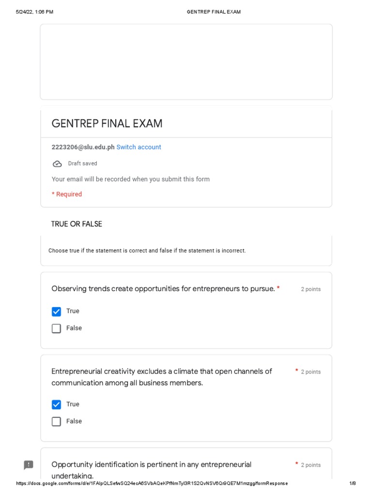 GENTREP FINAL EXAM 1st Part | PDF | Entrepreneurship | Business Economics