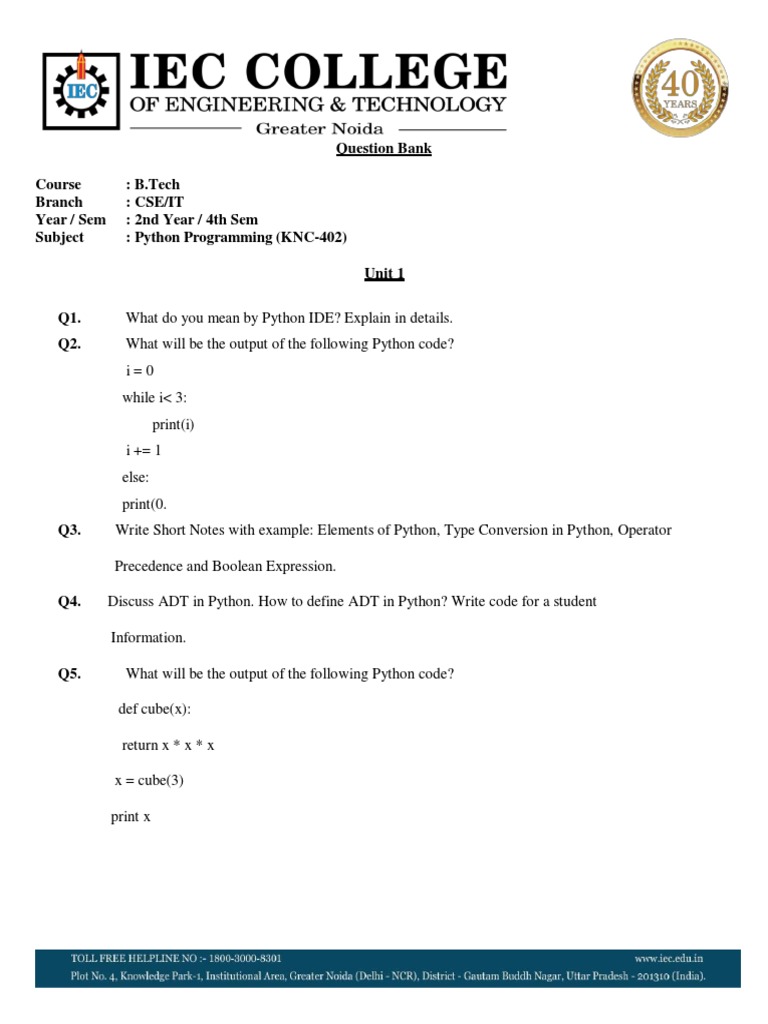 Python Programming Question Bank | PDF | Python (Programming Language ...