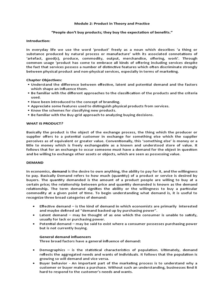Module 2_Product in Theory and Practice PDF Demand Brand
