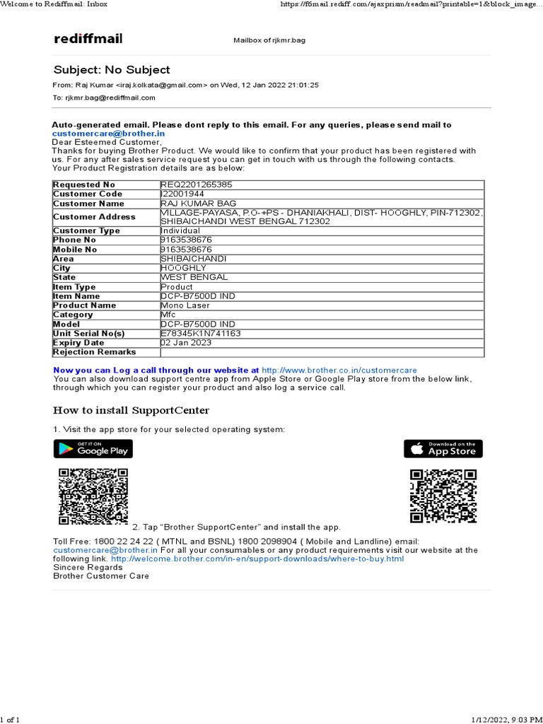 Brother Product Registration PDF Mobile App Communication
