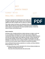 SET Theory: Math Project Name: - Anarita Tirkey Class: - Xi I-3 ROLL NO.: - 2003219