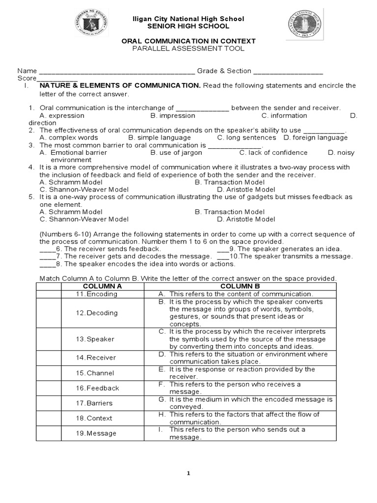 Oral Communication Assessment Tool | PDF | Communication ...
