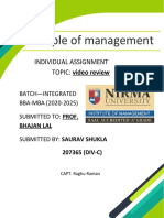 Principle of Management: Individual Assignment TOPIC: Video Review