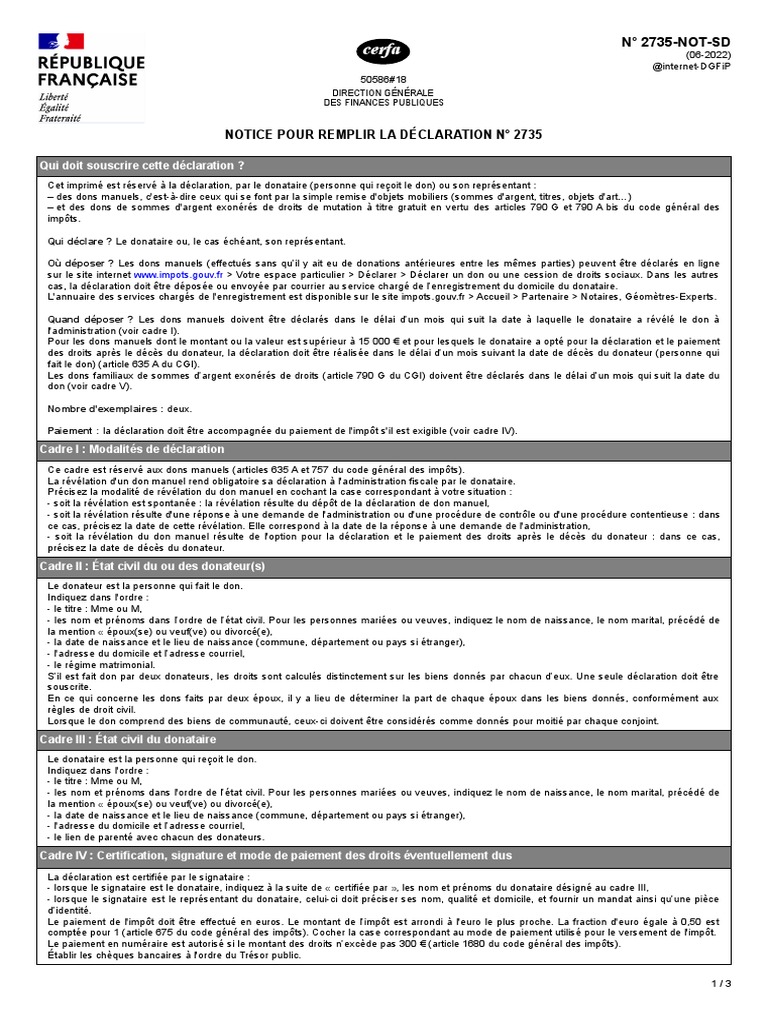 Notice de déclaration n° 2735 | PDF | Impôts | Business