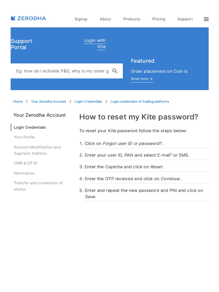 How To Reset My Kite Password? Support Portal Featured PDF